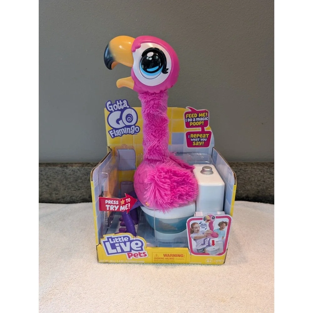 Little LIVE Pets Gotta Go Flamingo In Box Toilet Repeat What I Say READ